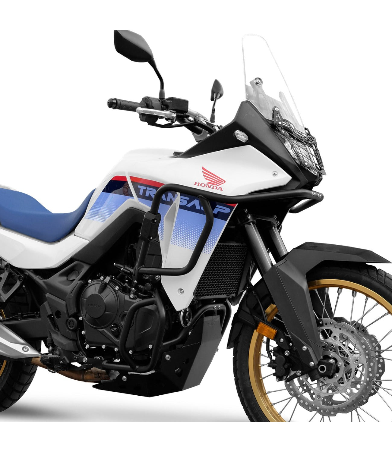SRC Upper & Lower Crash Bars With Bash Plate For Honda Transalp XL 750 Black - Motodrift