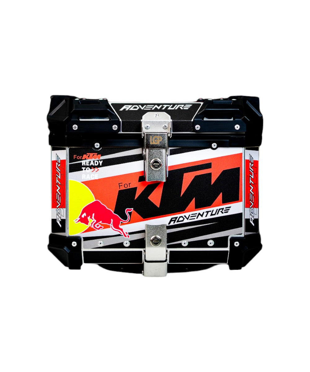 LGP Premium Aluminium KTM Graphics 45 Litres Top Box - Free Backrest and Balaclava - Motodrift