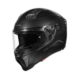 Motodrift Korda Evo Solid full face motorcycle helmet in matte black with a clear visor and aerodynamic design.