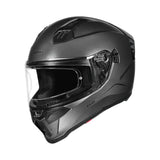 Motodrift Korda Evo Solid full face motorcycle helmet in matte grey with a clear visor and aerodynamic shell design