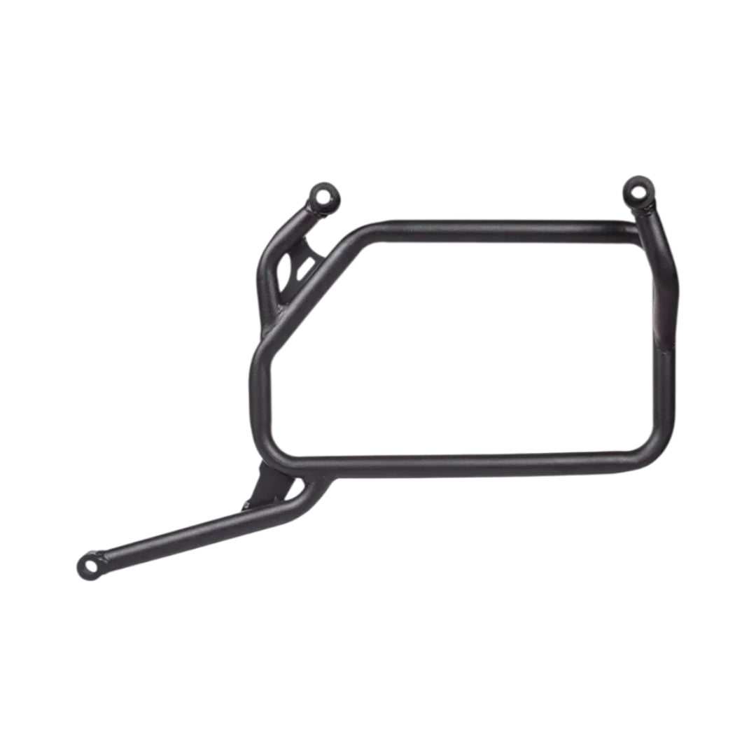 Black metal guard rail on a white background