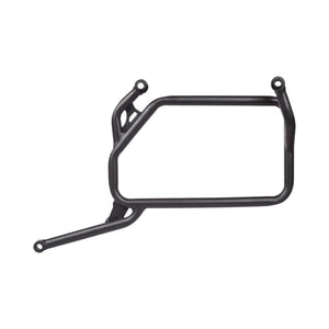 Black metal guard rail on a white background