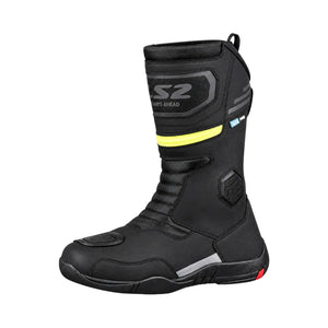LS2 Goby waterproof black leather motorcycle touring boots with reflective details and reinforced protection