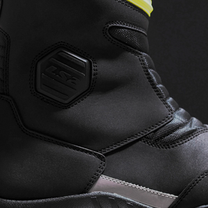 LS2 Goby waterproof touring motorcycle boots in black leather with reinforced ankle protection and detail.