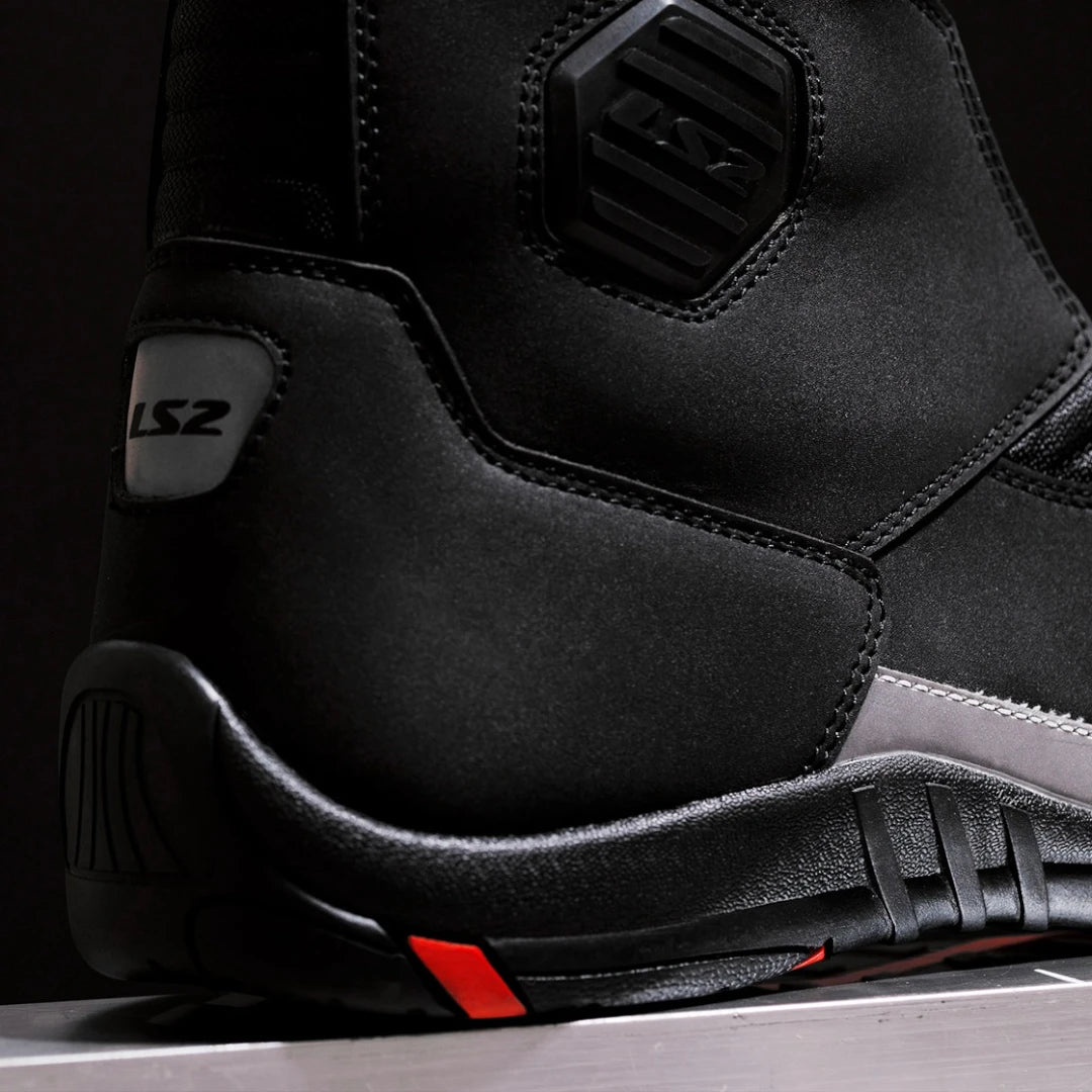 LS2 Goby waterproof touring motorcycle boots featuring reinforced ankle protection and reflective details.