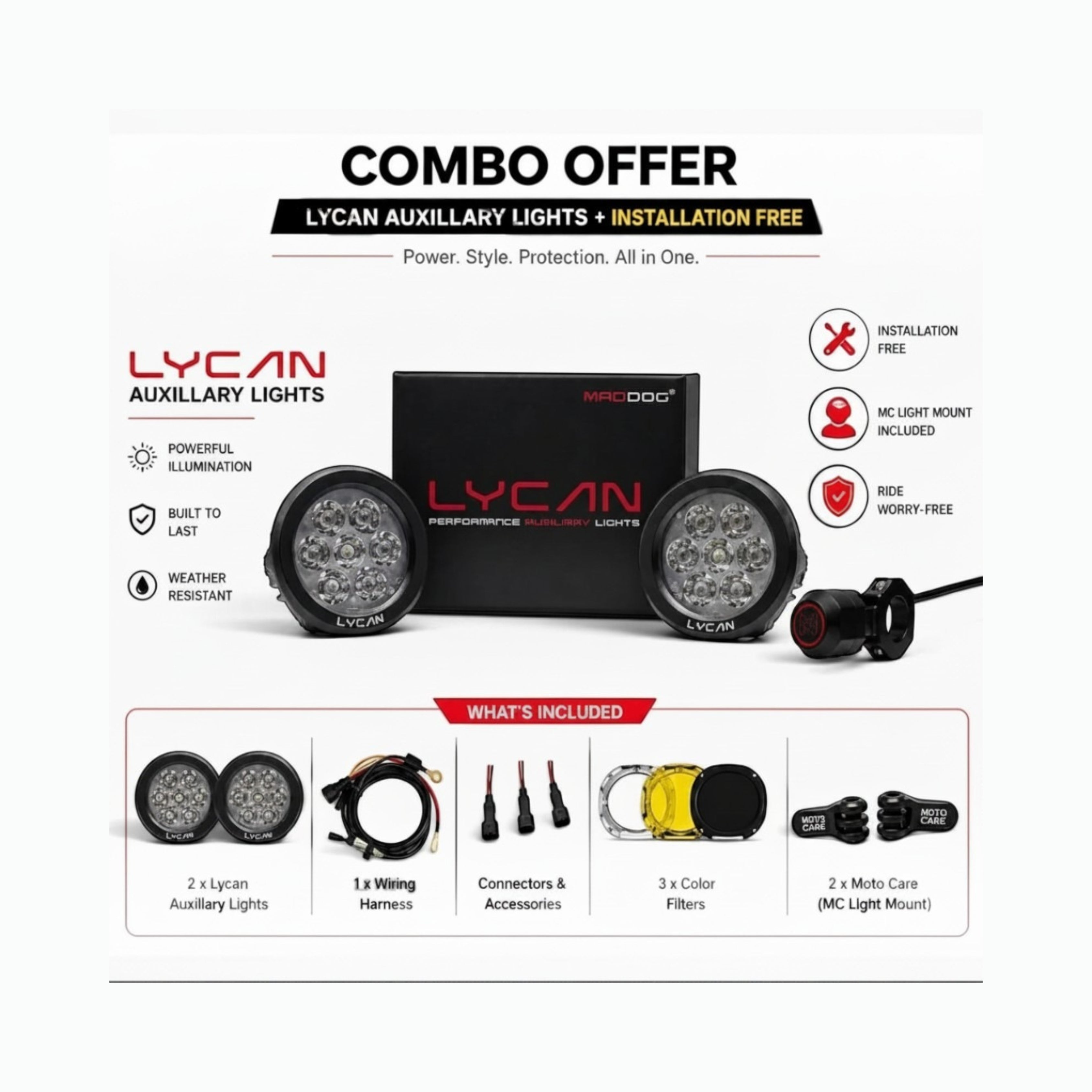 Maddog Lycan Combo - Filters, Switch & Harness Pro - Free MC Light Mount
