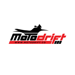 Logo of Motodrift with a black motorcycle silhouette on a white background