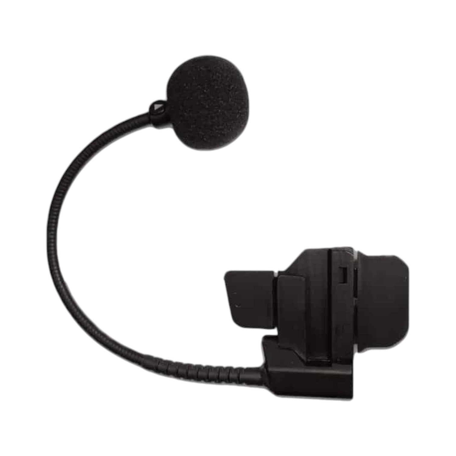 Black motorcycle helmet intercom with microphone on a white background