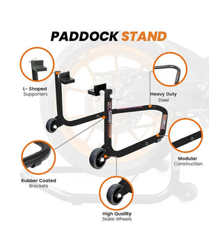 Grand Pitstop Dismantable Standard Rear Paddock Stand without Skate Wheels - Black - Motodrift