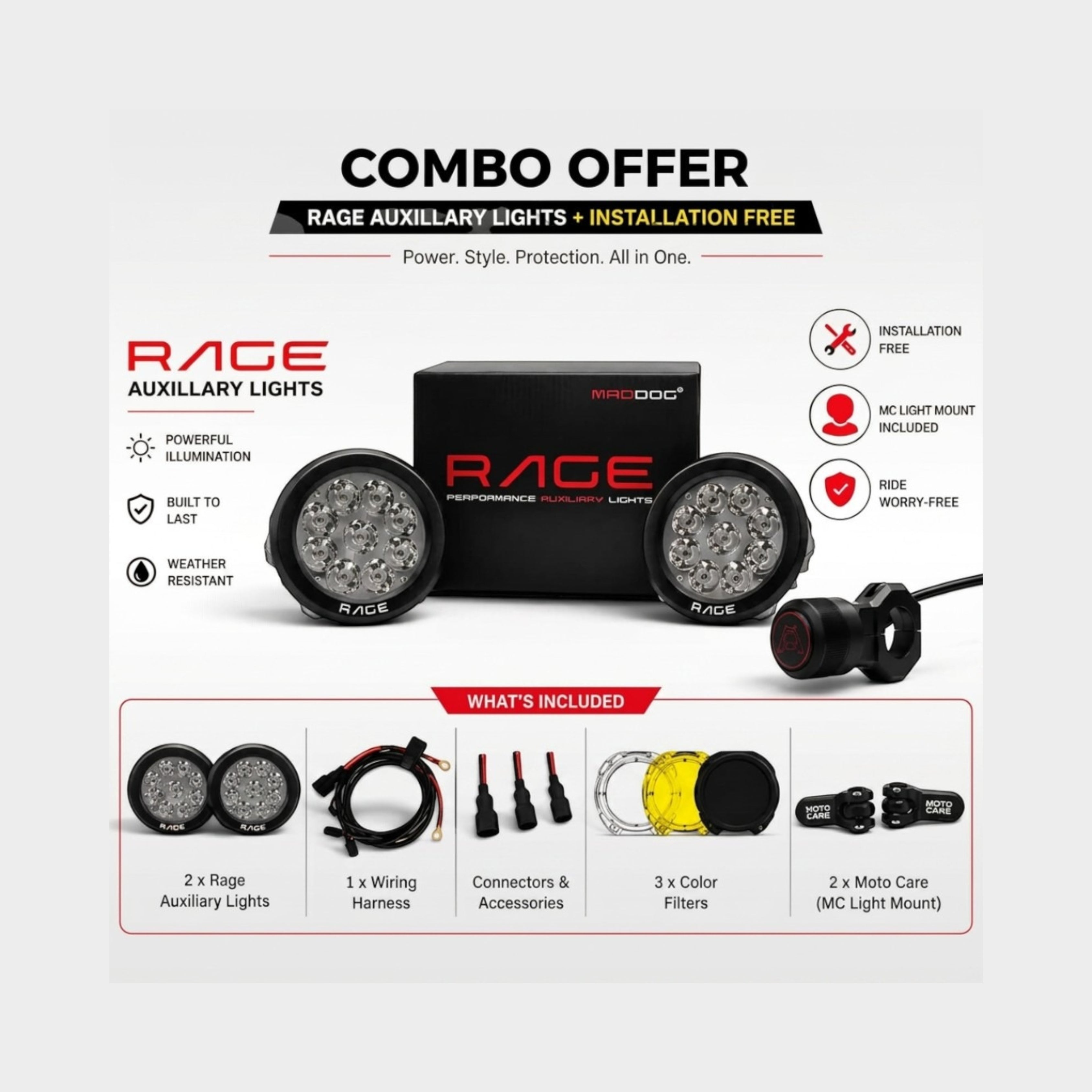 Maddog Rage Combo - Filters, Switch & Harness Pro