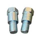 Two metal bolts with hexagonal heads on a white background