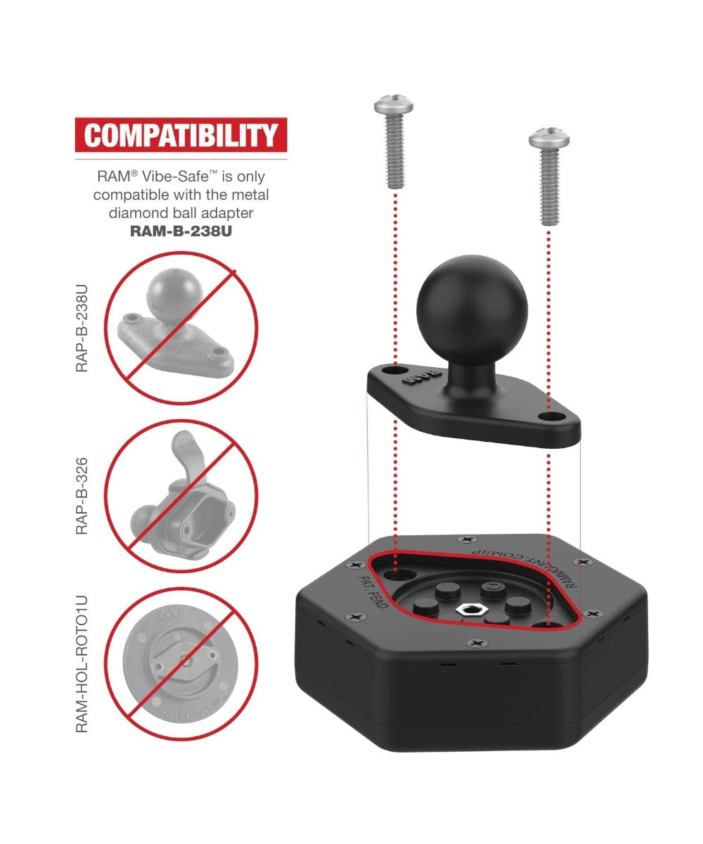 RAM Vibe-Safe with NPT Adapter For 2-Hole Holders - Motodrift
