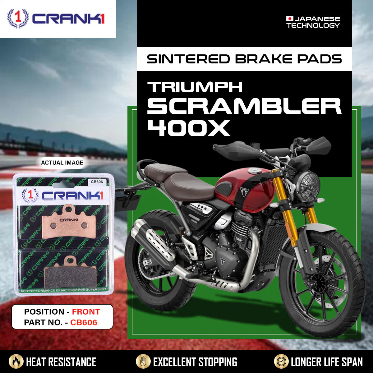 Crank 1 Sintered Brake Pads For Triumph Scrambler 400