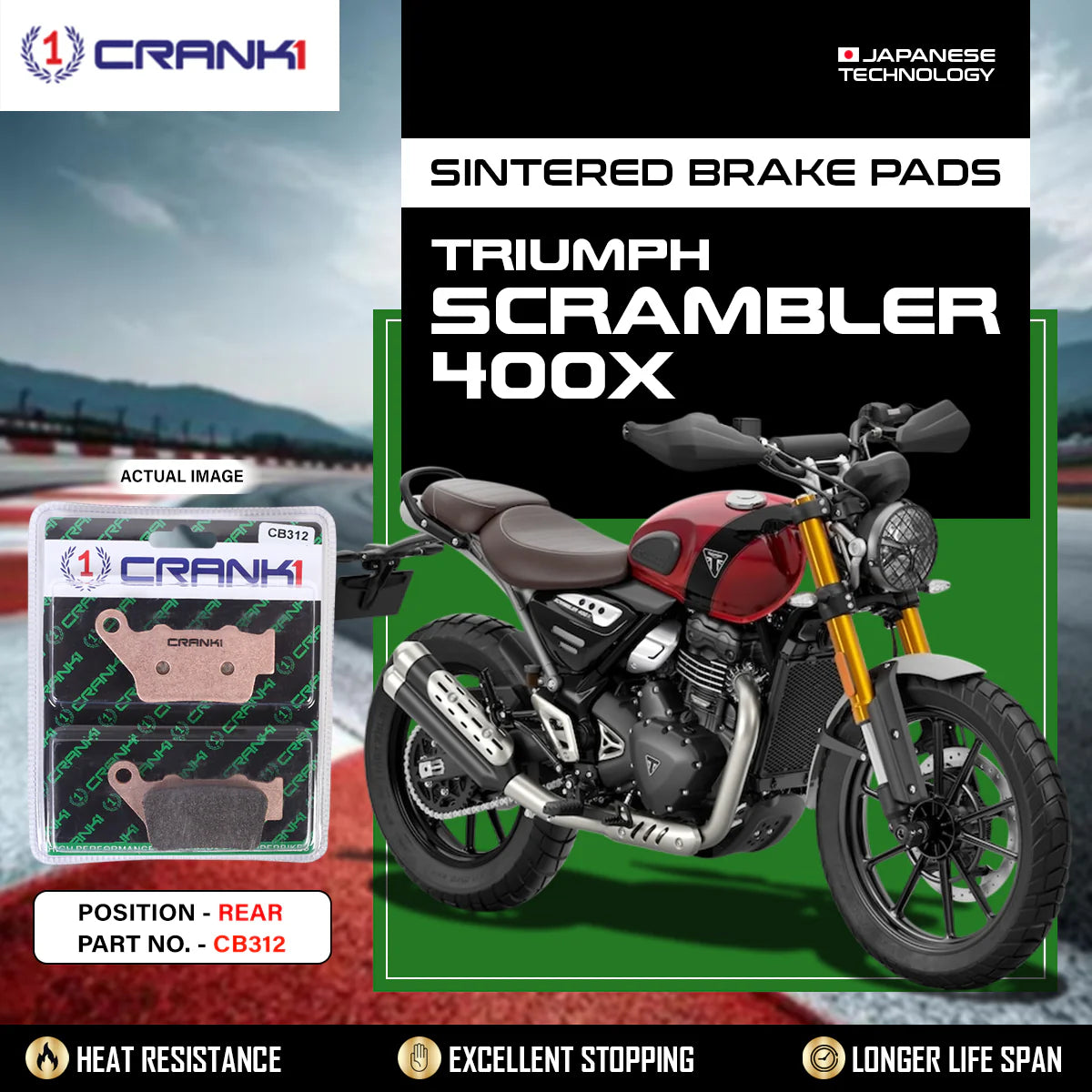 Crank 1 Sintered Brake Pads For Triumph Scrambler 400