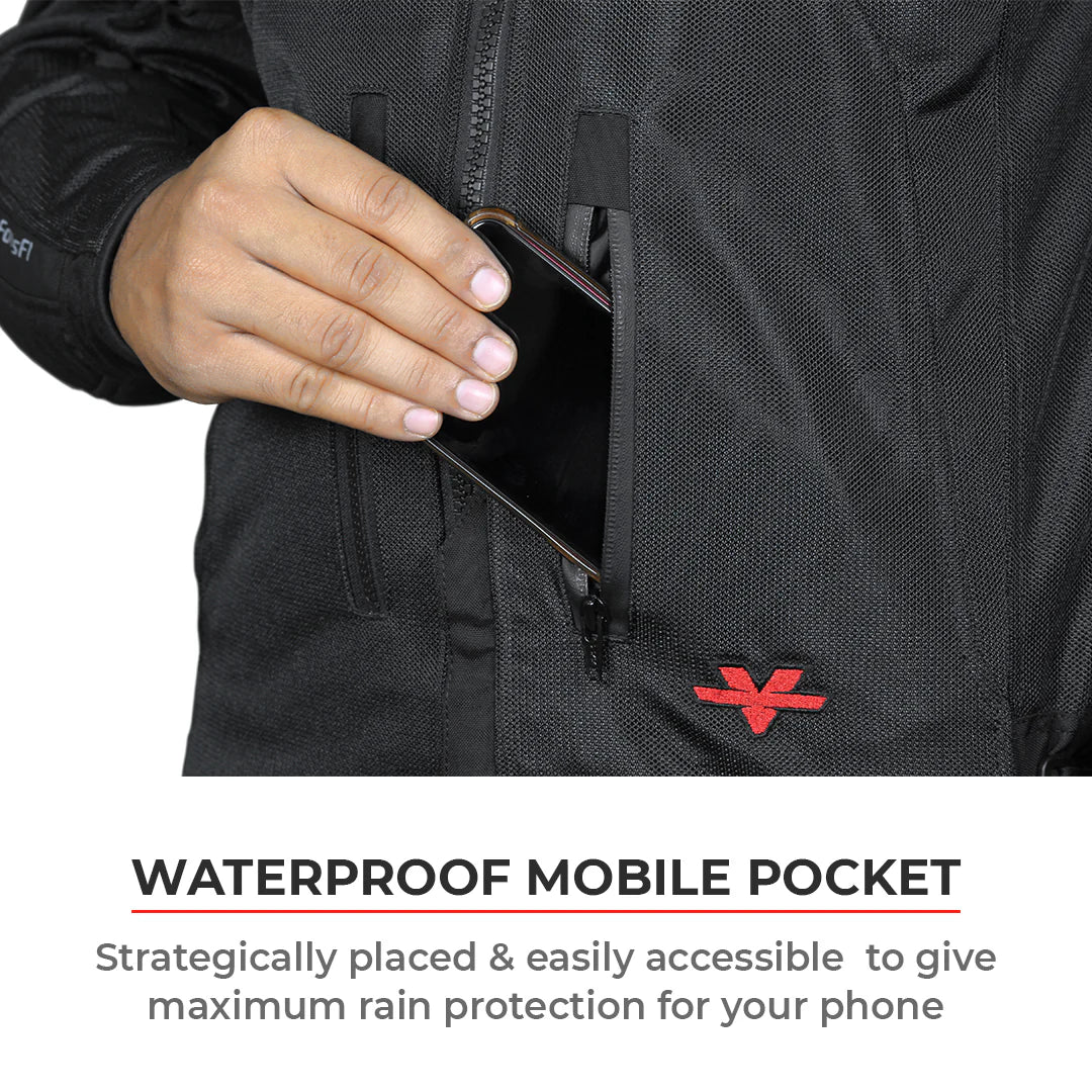 ViaTerra Spencer Street Mesh Riding Jacket - Black Red - Motodrift