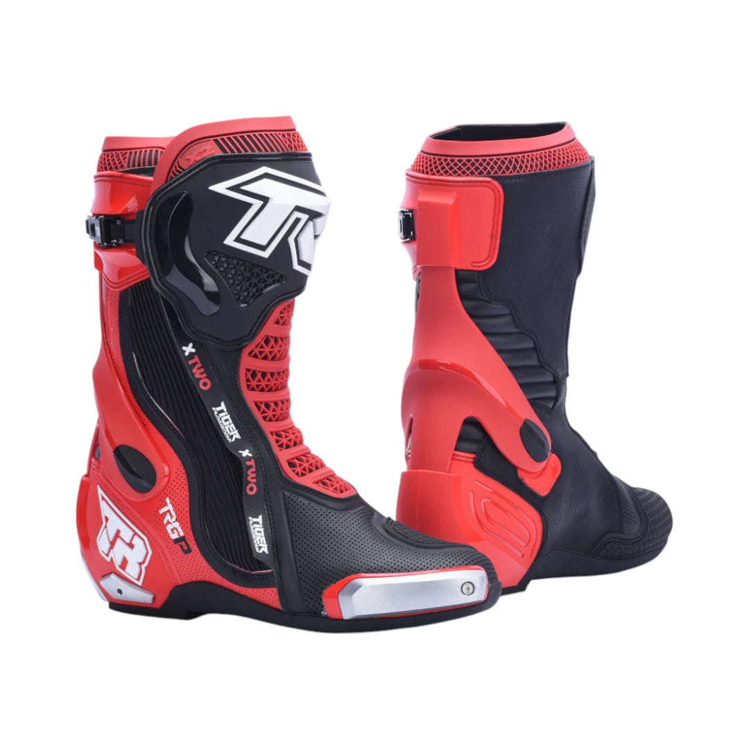 TR TIGER X TWO red and black motorcycle racing boots with TPU protective shell and titanium alloy sliders