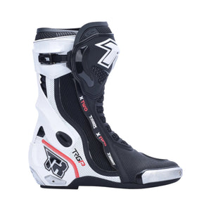 TR TIGER X TWO black and white motorcycle racing boots with TPU shell and titanium alloy sliders