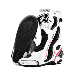 TR TIGER X TWO white and black motorcycle racing boots with titanium sliders and protective TPU shell