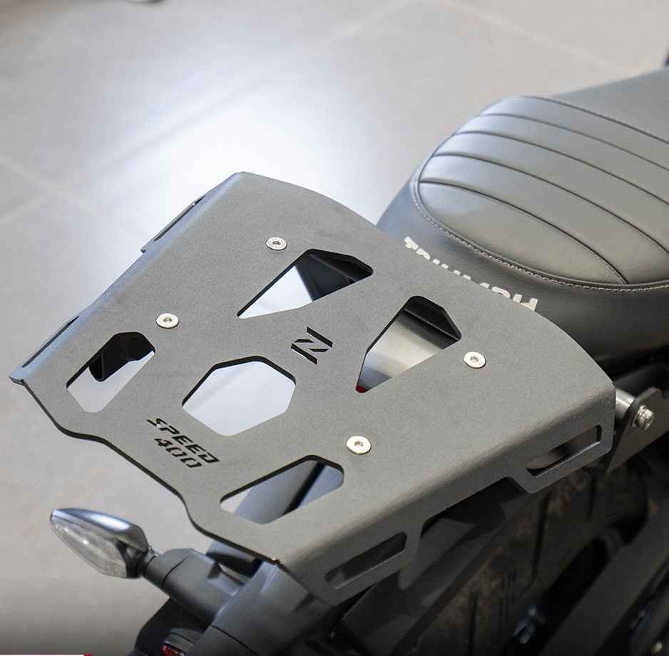 ZANA Top Rack With Plate Type-2 Black For Triumph Scrambler 400 X - Motodrift