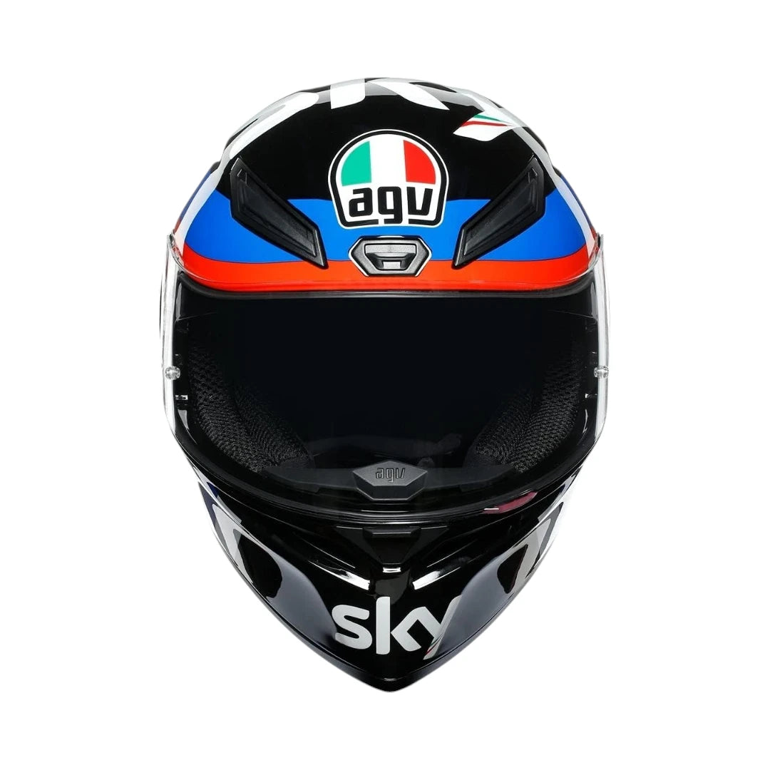 AGV K1 S VR46 Sky Racing Team full face helmet in black with blue and red graphic details