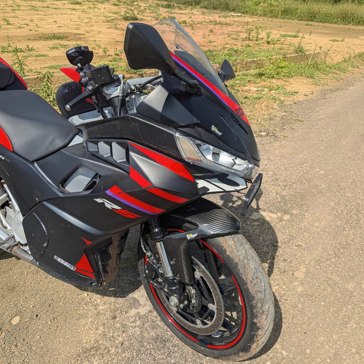 Aprilia RS 457 with upgraded front fender and sporty red and black styling