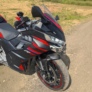 Aprilia RS 457 with upgraded front fender and sporty red and black styling
