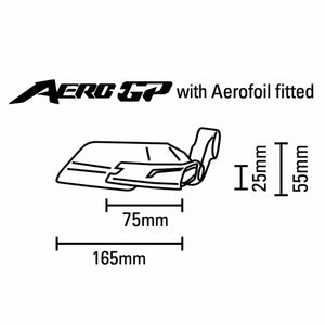 Barkbusters AERO-GP lever protector technical diagram showing dimensions with aerofoil fitted