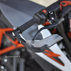 Barkbusters AERO-GP lever protector installed on a motorcycle handlebar with a sleek aerodynamic design