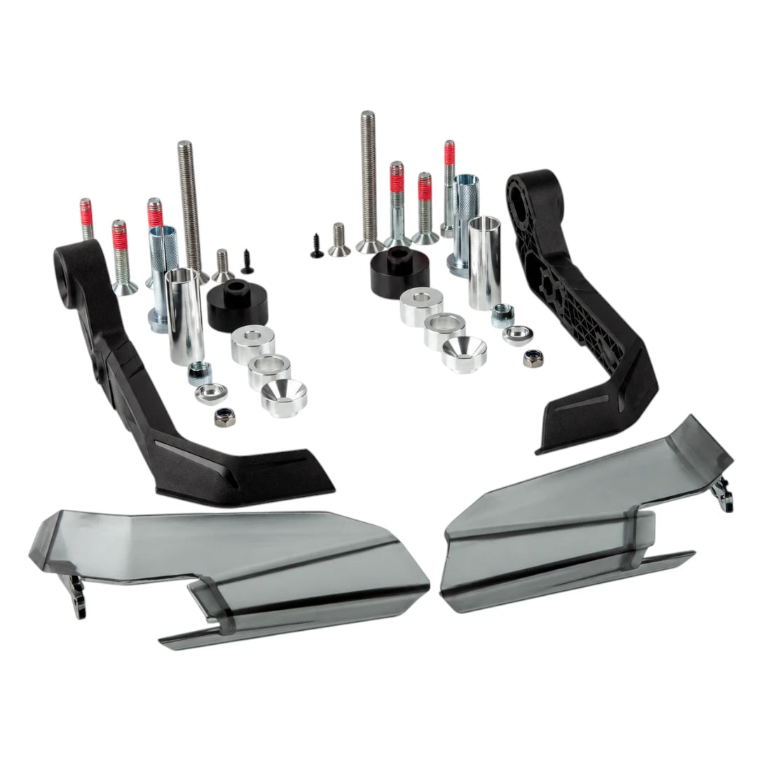 Barkbusters AERO-GP lever protector kit with black nylon guards, removable tinted aerofoils, and hardware.