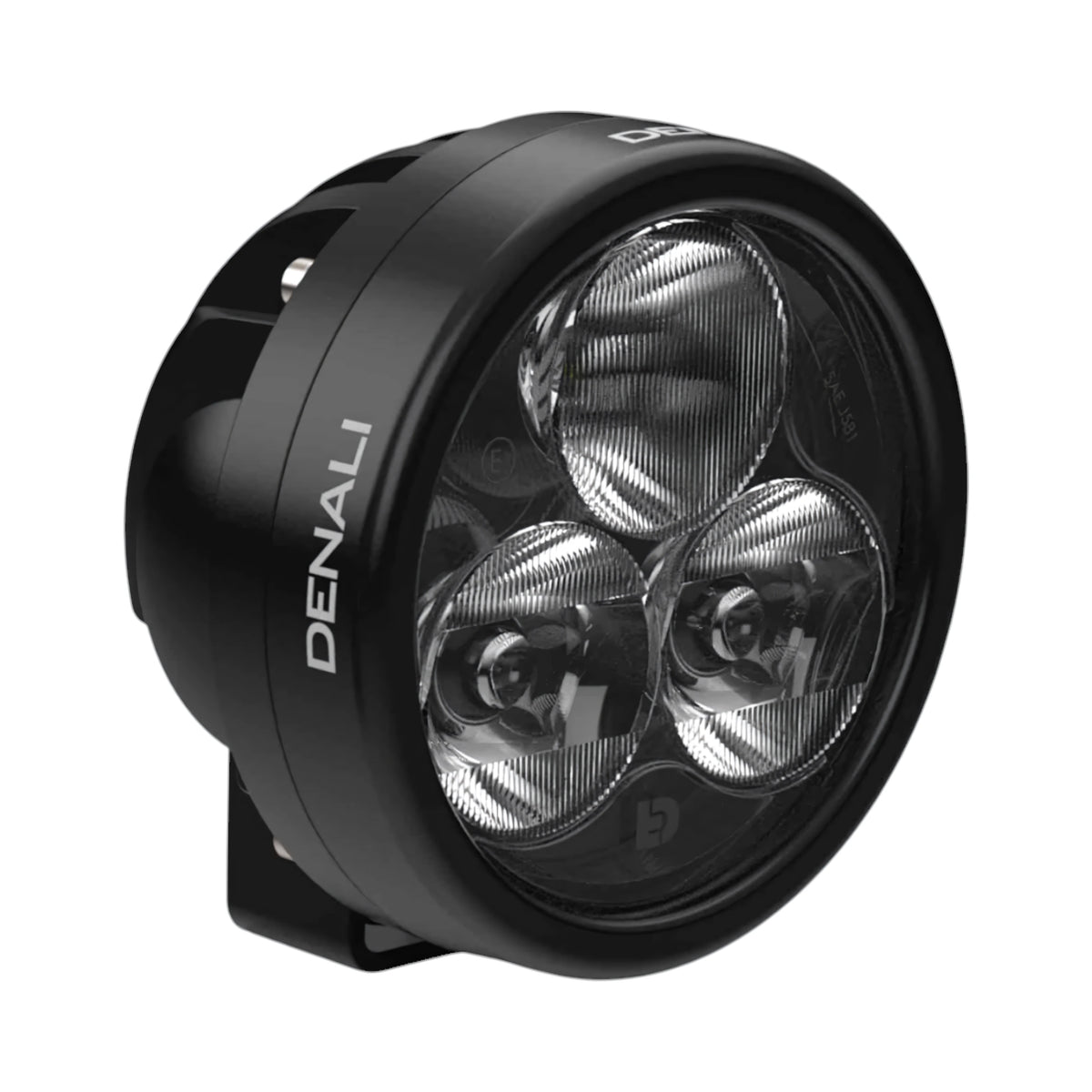 DENALI D3 black LED motorcycle driving light pod with triple Cree LED lenses.