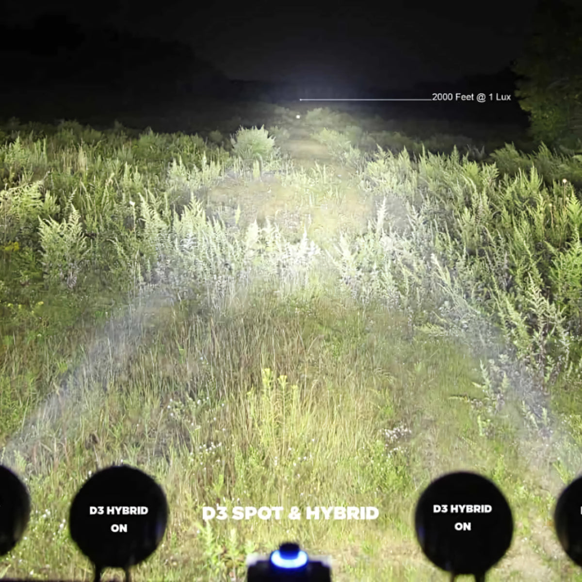DENALI D3 LED motorcycle driving lights showing long-range spot and hybrid beam performance at night.