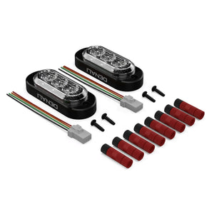 DENALI T3 modular LED rear motorcycle signal pods with red brake and amber turn light functions.