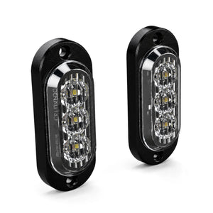 DENALI T3 modular LED rear signal pods with red brake and amber turn signal lights in black housings.