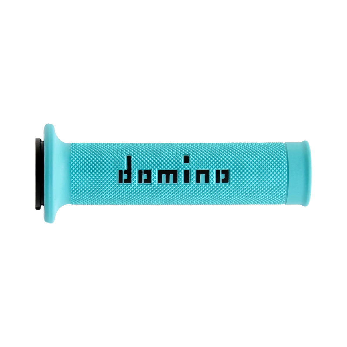 Domino A010 cyan and black thermoplastic rubber road-racing motorcycle handlebar grip with pyramidal texture