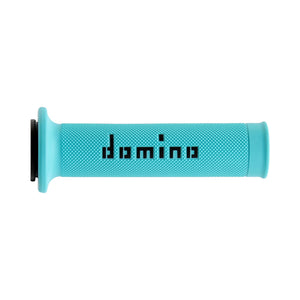 Domino A010 cyan and black thermoplastic rubber road-racing motorcycle handlebar grip with pyramidal texture