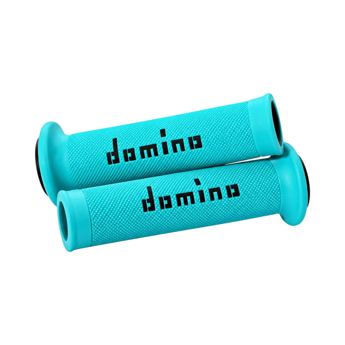 Domino A010 cyan and black thermoplastic rubber road-racing motorcycle handlebar grips with pyramidal texture