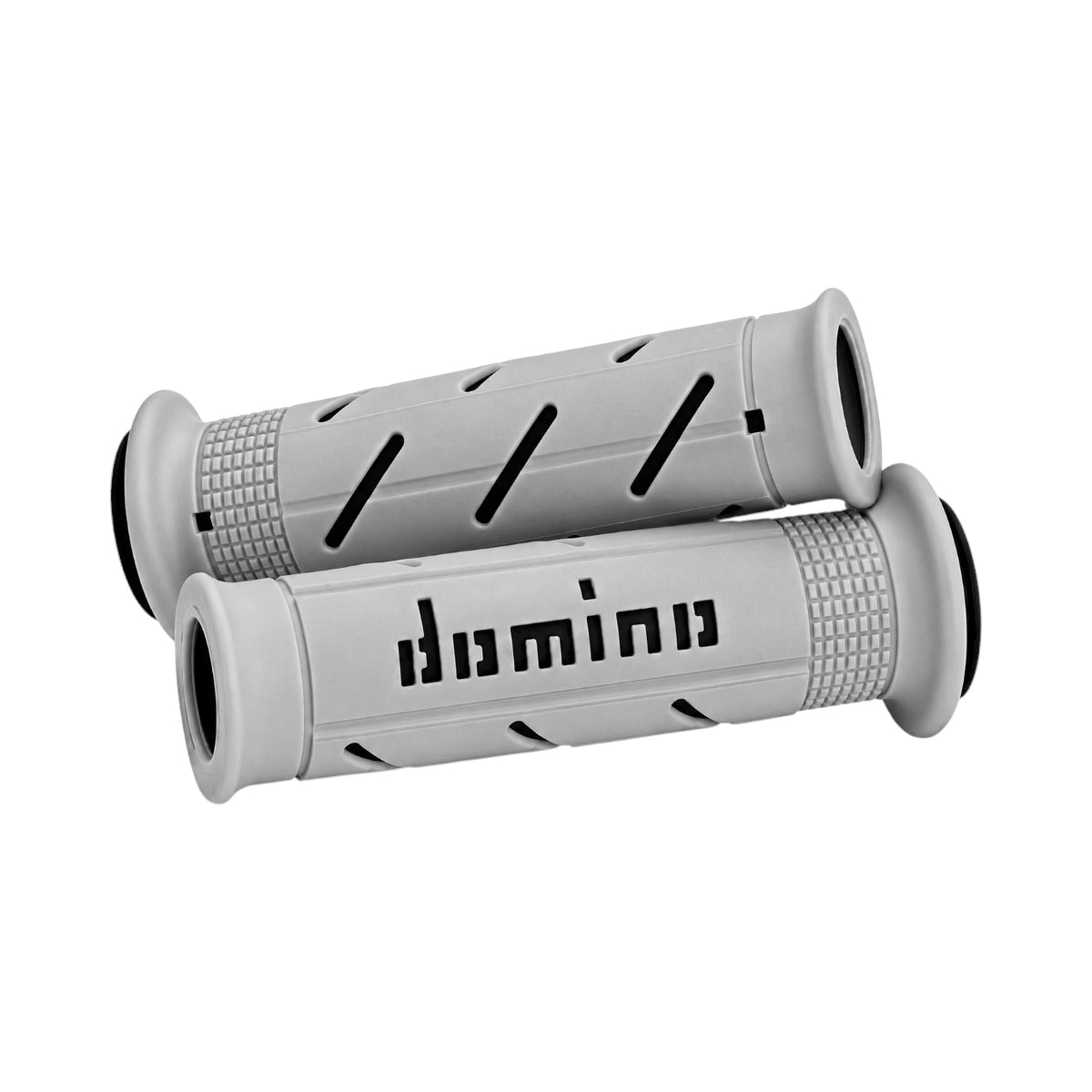 Domino A250 grey and black dual-compound thermoplastic rubber motorcycle handlebar grips