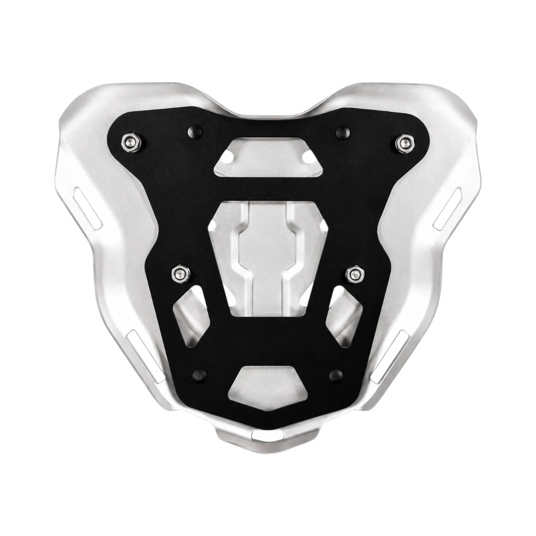 Legundary Genesis carrier plate for TVS Apache RTX 300 in silver and black aluminium and steel