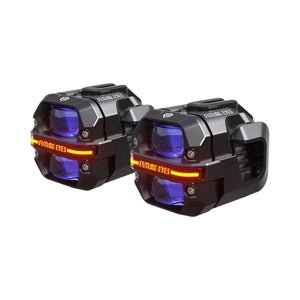 Future Eyes X60 LED motorcycle auxiliary lights with black aluminum housing and blue lens projection