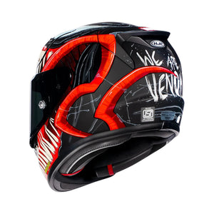 HJC RPHA 12 Venom 3 motorcycle helmet with black and red graphic design and We Are Venom text