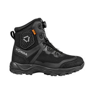 Korda Recon waterproof motorcycle riding boots in black with D3O ankle armour and FITGO dial closure system.