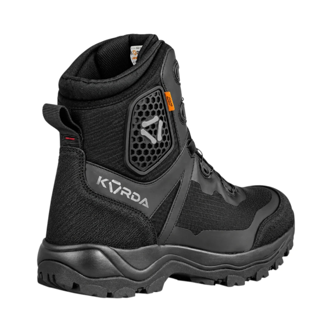 Korda Recon waterproof motorcycle riding boots in black with D3O ankle armour and FITGO dial closure system