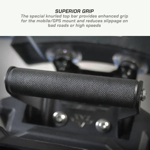 ViaTerra knurled mobile and GPS mount bar for KTM Adventure 390 Gen 3 in matte black finish