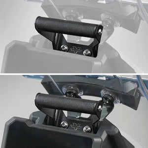 ViaTerra matte black aluminium mobile and GPS mount installed on a KTM Adventure 390 Gen 3 cockpit