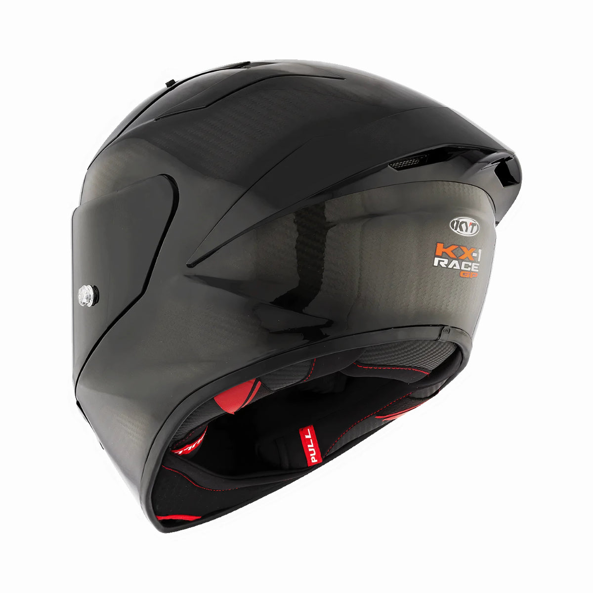 KYT KX-1 Race GP Carbon Glossy full-face motorcycle helmet with aerodynamic spoiler and black finish