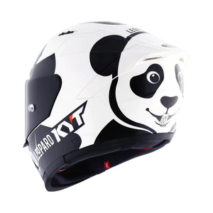 KYT Striker SV full-face motorcycle helmet featuring a white and black panda graphic design