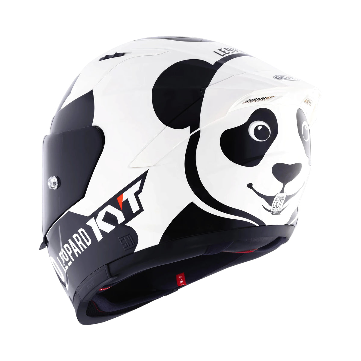 KYT Striker SV full-face motorcycle helmet featuring a white and black panda graphic design
