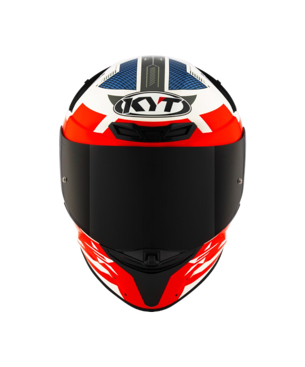 KYT TT Revo Fuselage full-face motorcycle helmet featuring an aerodynamic shell design, dynamic Fuselage graphics, wide-vision visor, efficient ventilation system, comfortable removable liner, and ECE-certified protection for sport and street riders.