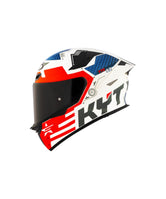 KYT TT Revo Fuselage full-face motorcycle helmet featuring an aerodynamic shell design, dynamic Fuselage graphics, wide-vision visor, efficient ventilation system, comfortable removable liner, and ECE-certified protection for sport and street riders.