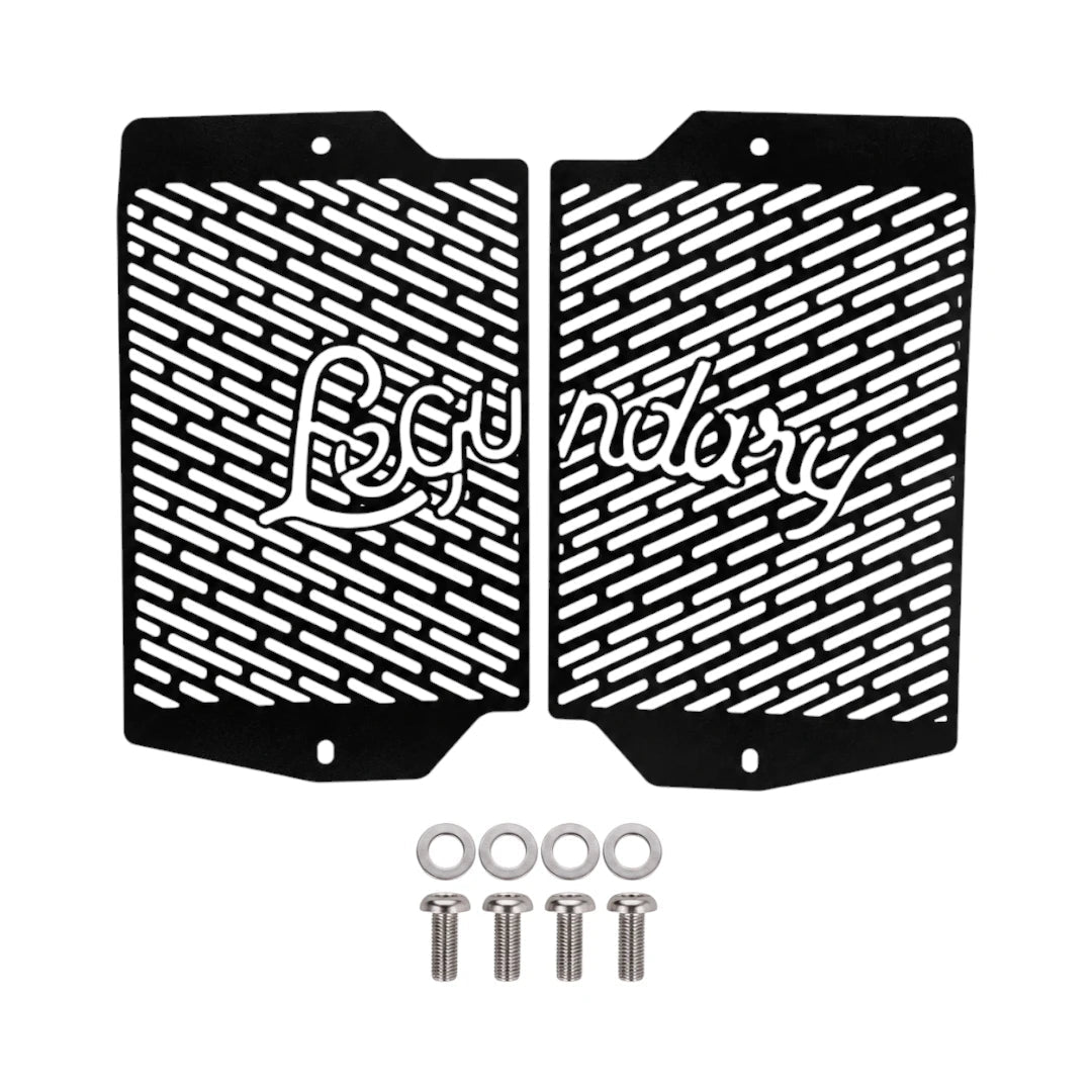 Legundary Vector radiator grill set in black for Triumph Tiger 900 with included mounting hardware